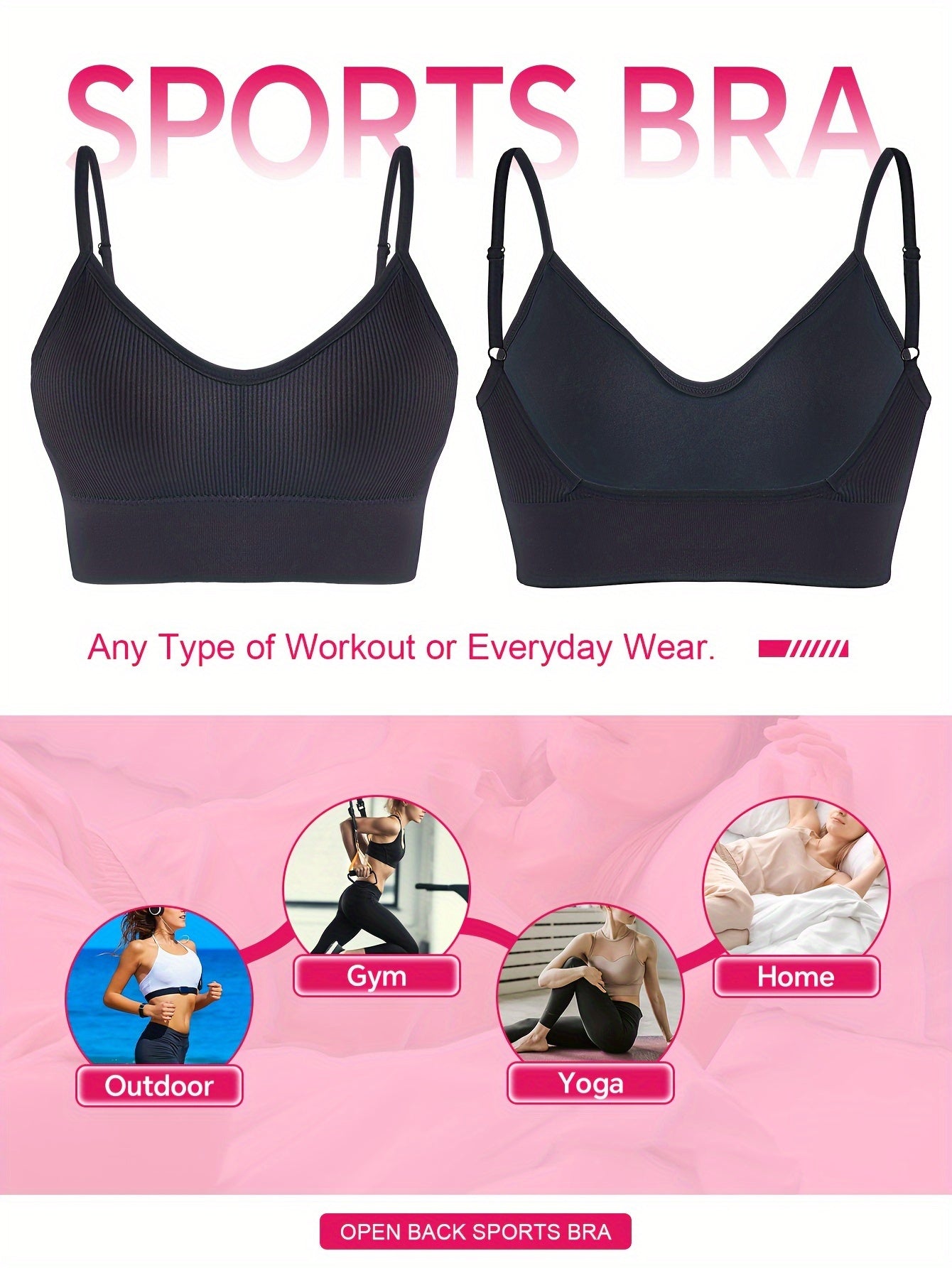 ComfyFit Solid Ribbed Sports Bra - Sports Bras for Women, Breathable Workout Fitness Intimates, Lingerie and Underwear with Superior Comfort and Support - Lena & Miles Exquisite Boutique LLC.