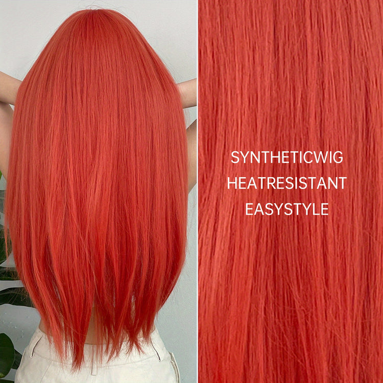 Silvery Grey 26 Inch Long Straight Hair Wigs With Bangs Heat Resistant Synthetic Hair Wigs For Women Girls For Cosplay Party Daily Taking Photos Use Music Festival - Lena & Miles Exquisite Boutique LLC.