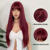 Silvery Grey 26 Inch Long Straight Hair Wigs With Bangs Heat Resistant Synthetic Hair Wigs For Women Girls For Cosplay Party Daily Taking Photos Use Music Festival - Lena & Miles Exquisite Boutique LLC.