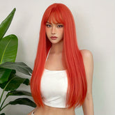 Silvery Grey 26 Inch Long Straight Hair Wigs With Bangs Heat Resistant Synthetic Hair Wigs For Women Girls For Cosplay Party Daily Taking Photos Use Music Festival - Lena & Miles Exquisite Boutique LLC.