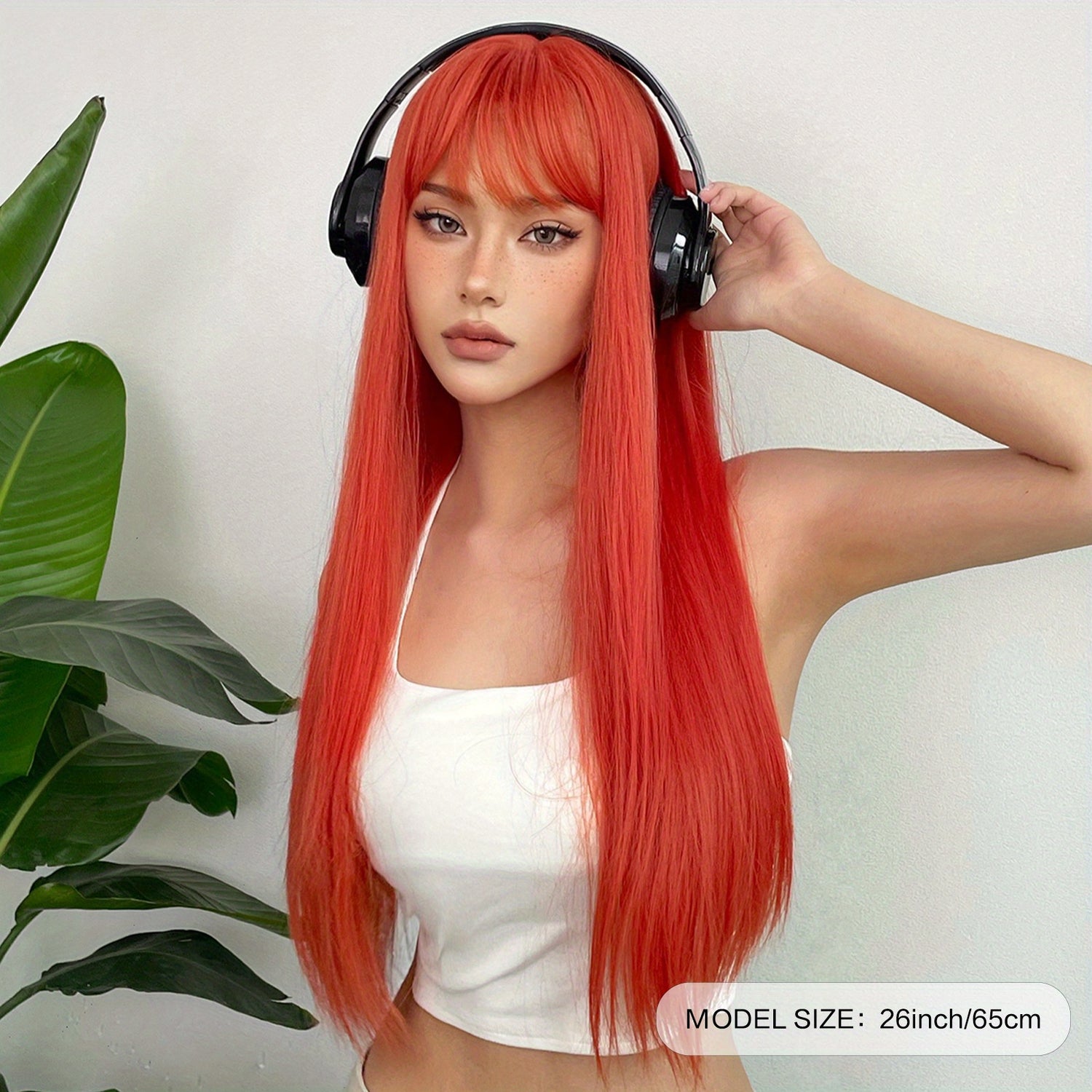 Silvery Grey 26 Inch Long Straight Hair Wigs With Bangs Heat Resistant Synthetic Hair Wigs For Women Girls For Cosplay Party Daily Taking Photos Use Music Festival - Lena & Miles Exquisite Boutique LLC.