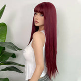 Silvery Grey 26 Inch Long Straight Hair Wigs With Bangs Heat Resistant Synthetic Hair Wigs For Women Girls For Cosplay Party Daily Taking Photos Use Music Festival - Lena & Miles Exquisite Boutique LLC.