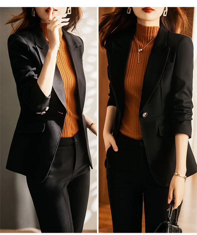 Elegant Women Formal Business Suits Senior Fabric Autumn Winter Professional Office Work Wear Pantsuits Blazers Trousers 3pieces - Lena & Miles Exquisite Boutique LLC.