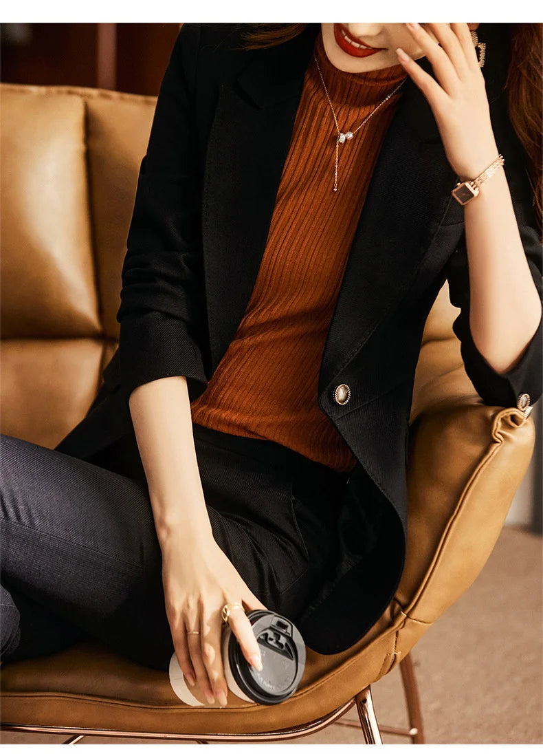 Elegant Women Formal Business Suits Senior Fabric Autumn Winter Professional Office Work Wear Pantsuits Blazers Trousers 3pieces - Lena & Miles Exquisite Boutique LLC.