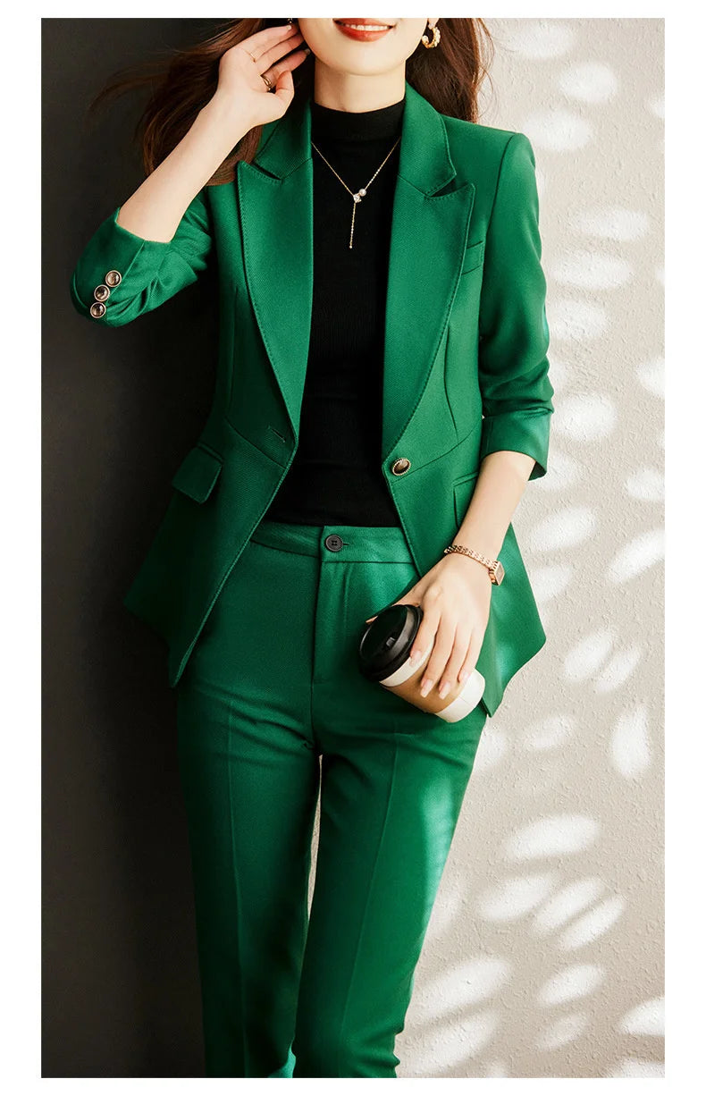 Elegant Women Formal Business Suits Senior Fabric Autumn Winter Professional Office Work Wear Pantsuits Blazers Trousers 3pieces - Lena & Miles Exquisite Boutique LLC.
