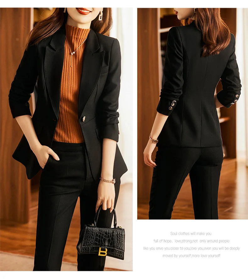 Elegant Women Formal Business Suits Senior Fabric Autumn Winter Professional Office Work Wear Pantsuits Blazers Trousers 3pieces - Lena & Miles Exquisite Boutique LLC.