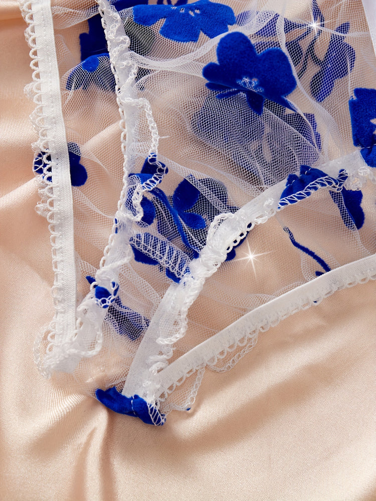 Romantic Floral Lingerie Set for Her - Alluring Ruffle Bra & Soft Sheer Mesh Panties - Seductive, Comfortable Intimate Wear with Flirty Flower Print - Lena & Miles Exquisite Boutique LLC.