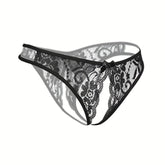 Seductive Floral Lace Thong Lingerie with Open Crotch and Bow Detail - Feminine Accent for Intimate Comfort - Soft One Size Underwear Set for Women - Lena & Miles Exquisite Boutique LLC.