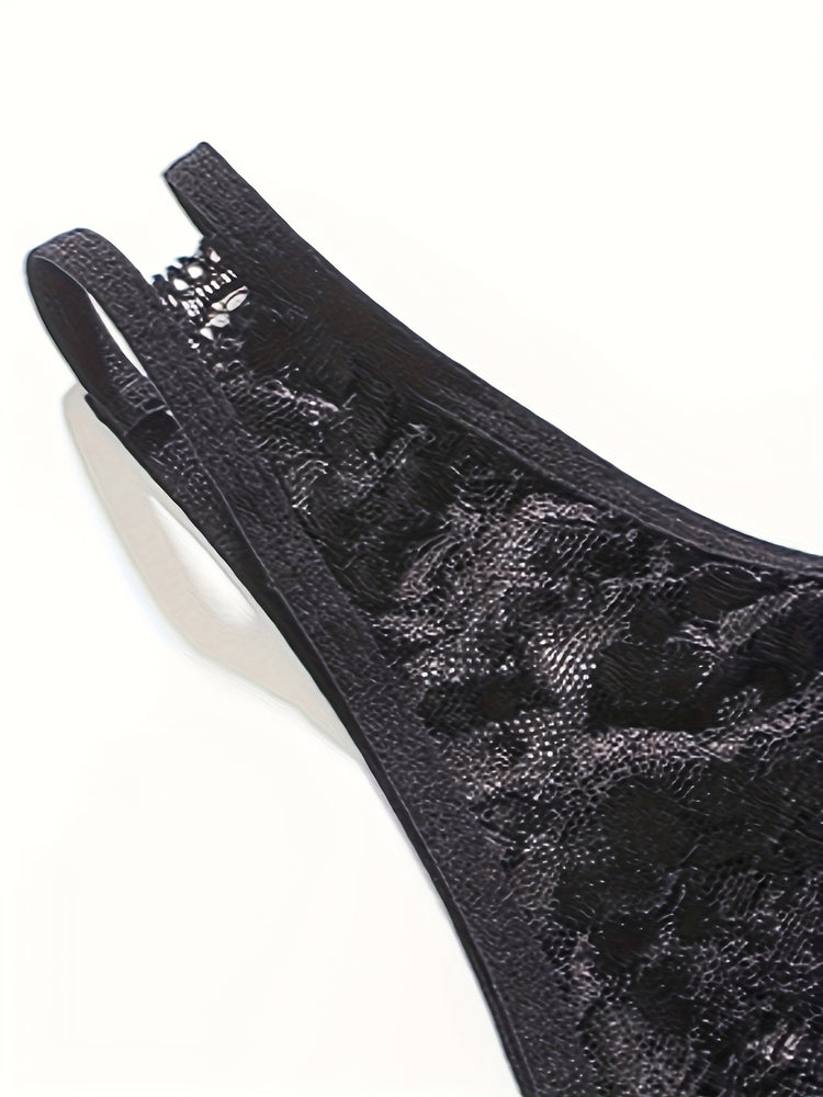 Seductive Floral Lace Thong Lingerie with Open Crotch and Bow Detail - Feminine Accent for Intimate Comfort - Soft One Size Underwear Set for Women - Lena & Miles Exquisite Boutique LLC.