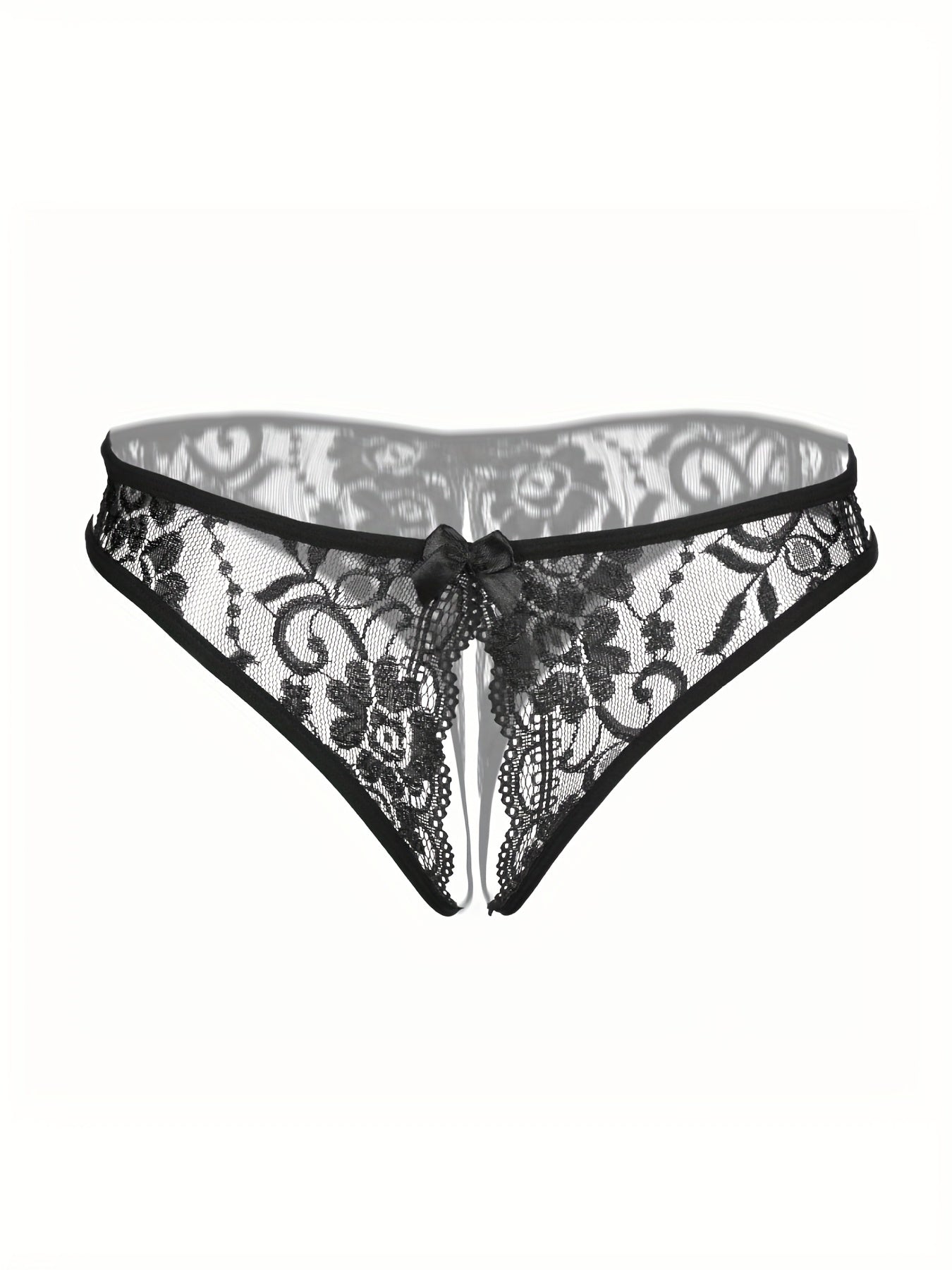 Seductive Floral Lace Thong Lingerie with Open Crotch and Bow Detail - Feminine Accent for Intimate Comfort - Soft One Size Underwear Set for Women - Lena & Miles Exquisite Boutique LLC.