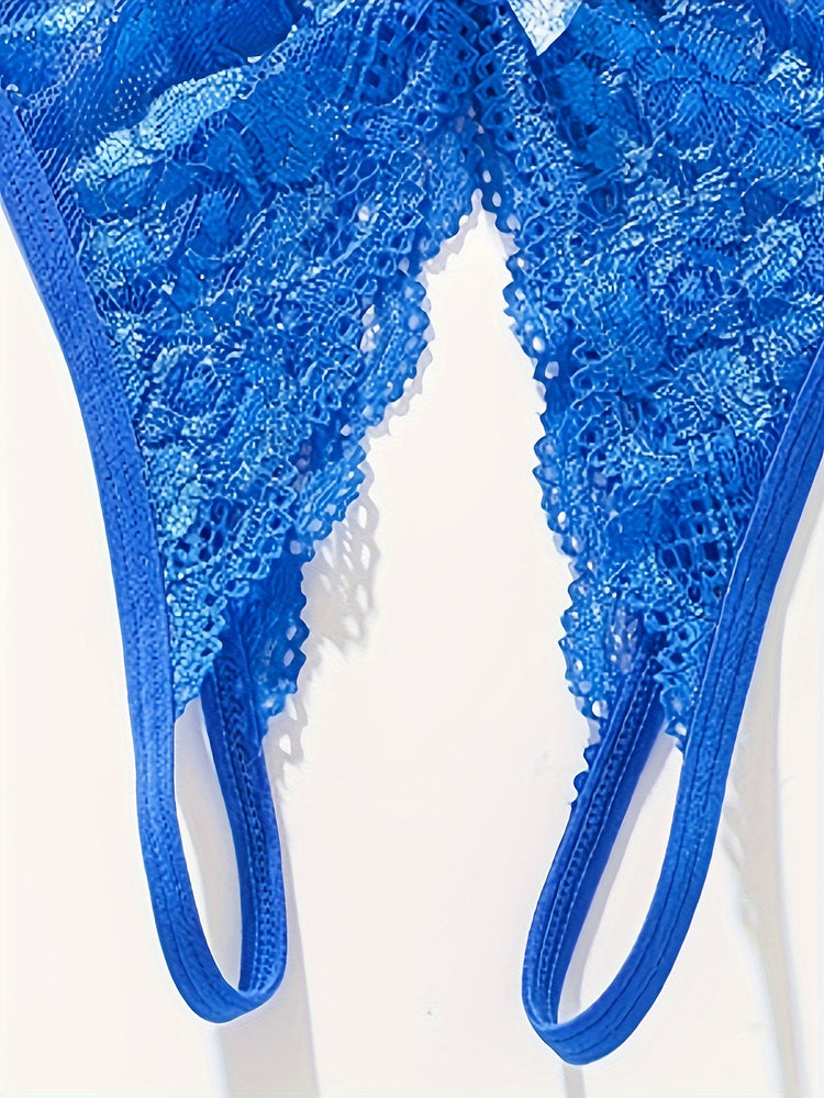 Seductive Floral Lace Thong Lingerie with Open Crotch and Bow Detail - Feminine Accent for Intimate Comfort - Soft One Size Underwear Set for Women - Lena & Miles Exquisite Boutique LLC.