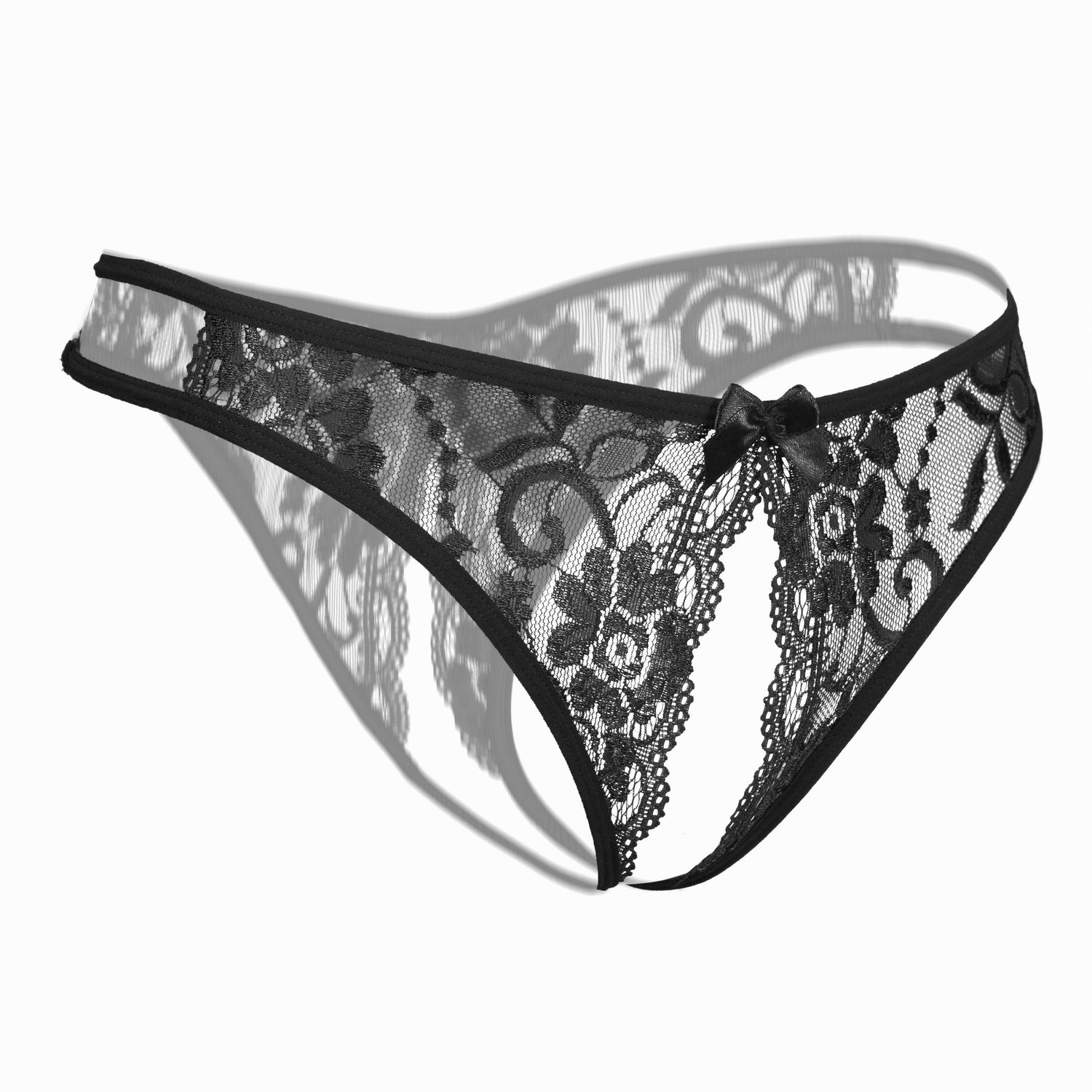 Seductive Floral Lace Thong Lingerie with Open Crotch and Bow Detail - Feminine Accent for Intimate Comfort - Soft One Size Underwear Set for Women - Lena & Miles Exquisite Boutique LLC.