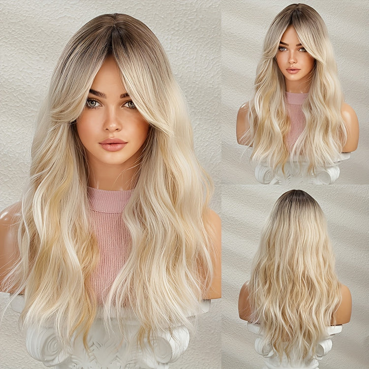 Long Ombre Blonde Hair Wig Natural Looking Layered Wavy Wigs For Women Heat Resistant Hair Wig Cosplay Party Synthetic Wig - Lena & Miles Exquisite Boutique LLC.