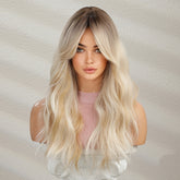 Long Ombre Blonde Hair Wig Natural Looking Layered Wavy Wigs For Women Heat Resistant Hair Wig Cosplay Party Synthetic Wig - Lena & Miles Exquisite Boutique LLC.