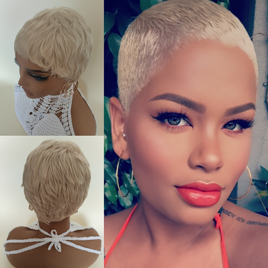 White Pixie Cut Wigs For Sexy Women Short Blond Synthetic Hair Wigs None Lace Wigs - Lena & Miles Exquisite Boutique LLC.