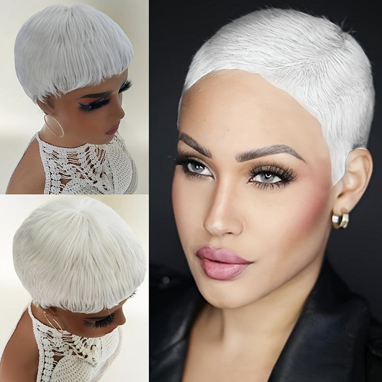 White Pixie Cut Wigs For Sexy Women Short Blond Synthetic Hair Wigs None Lace Wigs - Lena & Miles Exquisite Boutique LLC.