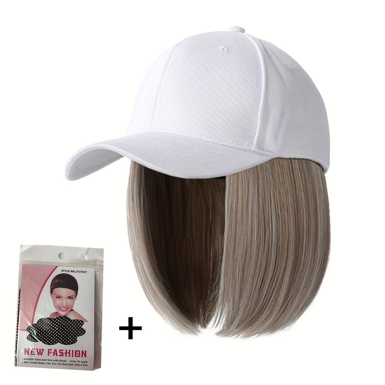 Hat Wigs Short Straight Bob Wigs With Baseball Cap, Adjustable Hat Wgs, Glueless Baseball Cap With Straight Bob Hair Wigs - Lena & Miles Exquisite Boutique LLC.