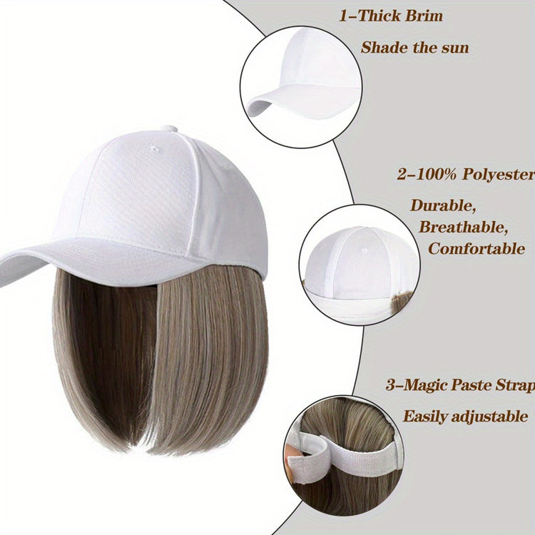 Hat Wigs Short Straight Bob Wigs With Baseball Cap, Adjustable Hat Wgs, Glueless Baseball Cap With Straight Bob Hair Wigs - Lena & Miles Exquisite Boutique LLC.