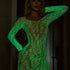 Plus Size Enchanting Nighttime Chemise - Patterned Fishnet Long Sleeve Lingerie Dress that Glows In The Dark - Stretchy and Flattering for Curvy Women - Lena & Miles Exquisite Boutique LLC.