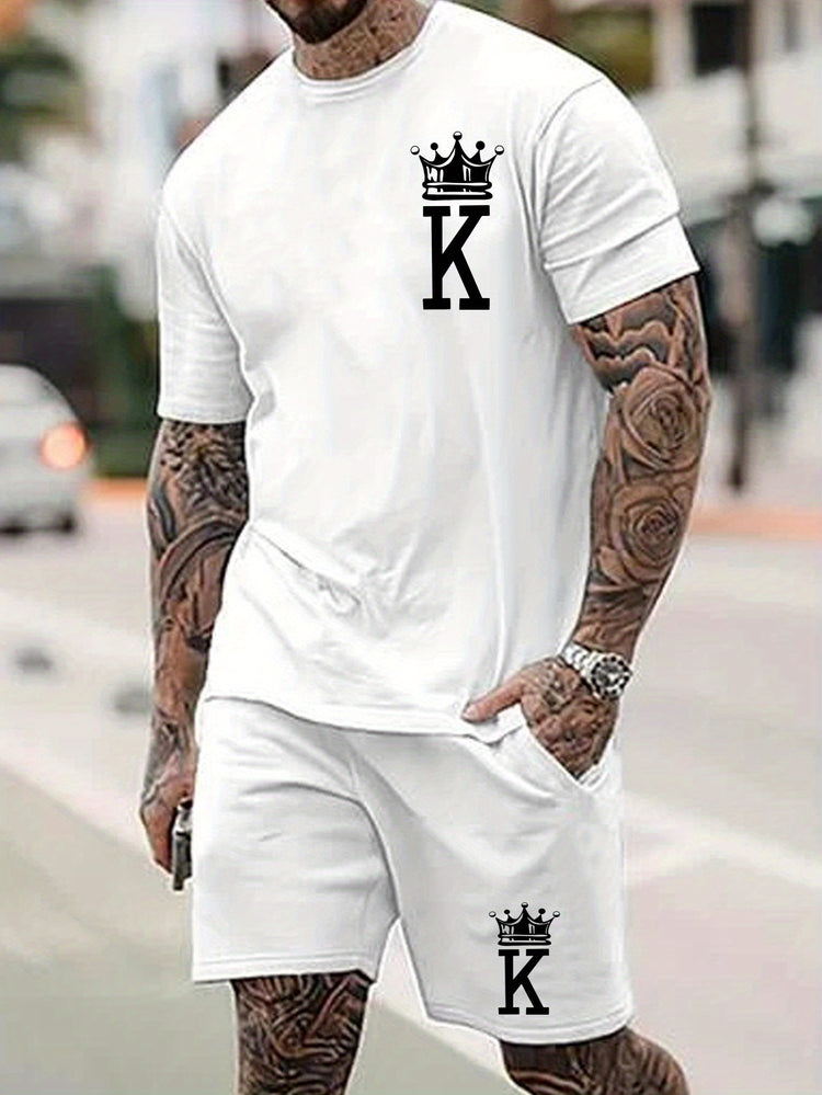 Letter K With Crown Pattern 2Pcs Outfits For Men - Lena & Miles Exquisite Boutique LLC.