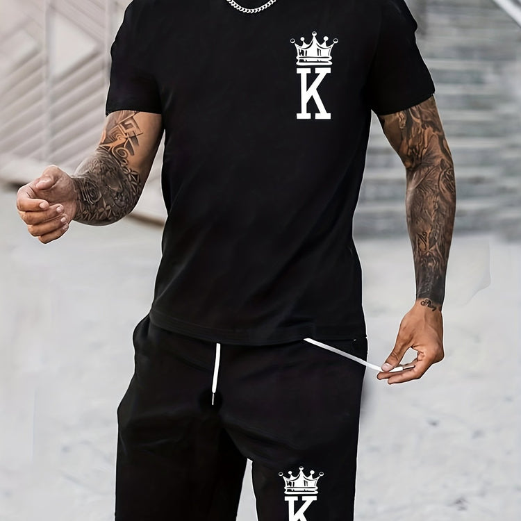 Letter K With Crown Pattern 2Pcs Outfits For Men - Lena & Miles Exquisite Boutique LLC.