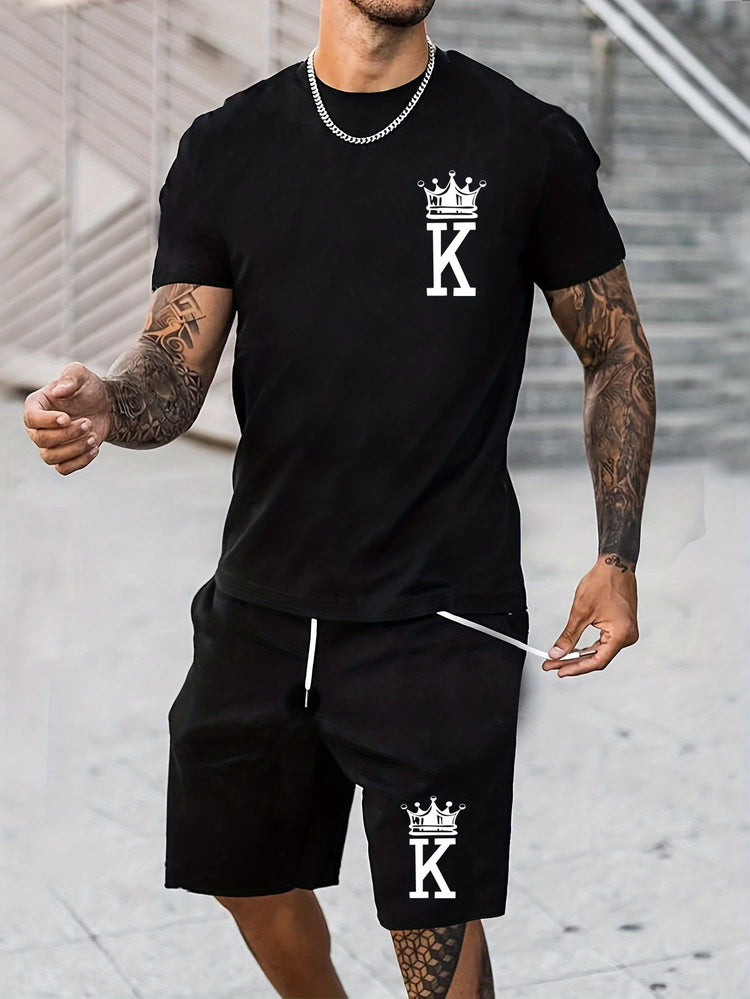 Letter K With Crown Pattern 2Pcs Outfits For Men - Lena & Miles Exquisite Boutique LLC.