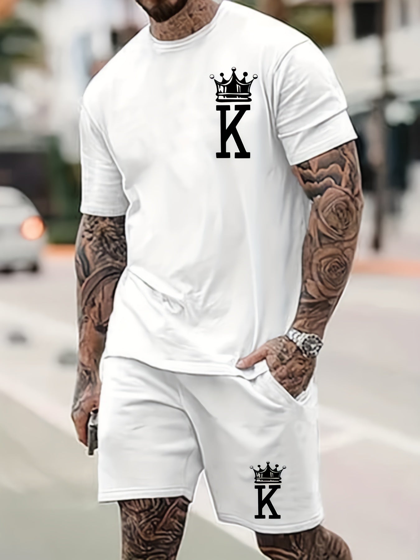 Letter K With Crown Pattern 2Pcs Outfits For Men - Lena & Miles Exquisite Boutique LLC.