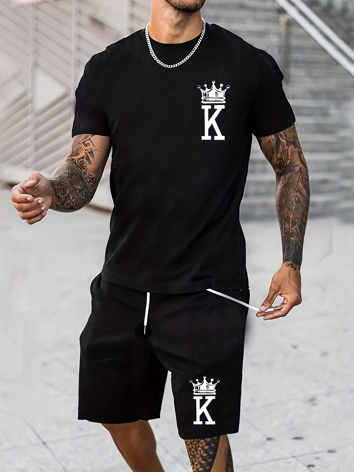 Letter K With Crown Pattern 2Pcs Outfits For Men - Lena & Miles Exquisite Boutique LLC.