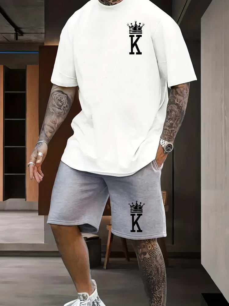 Letter K With Crown Pattern 2Pcs Outfits For Men - Lena & Miles Exquisite Boutique LLC.