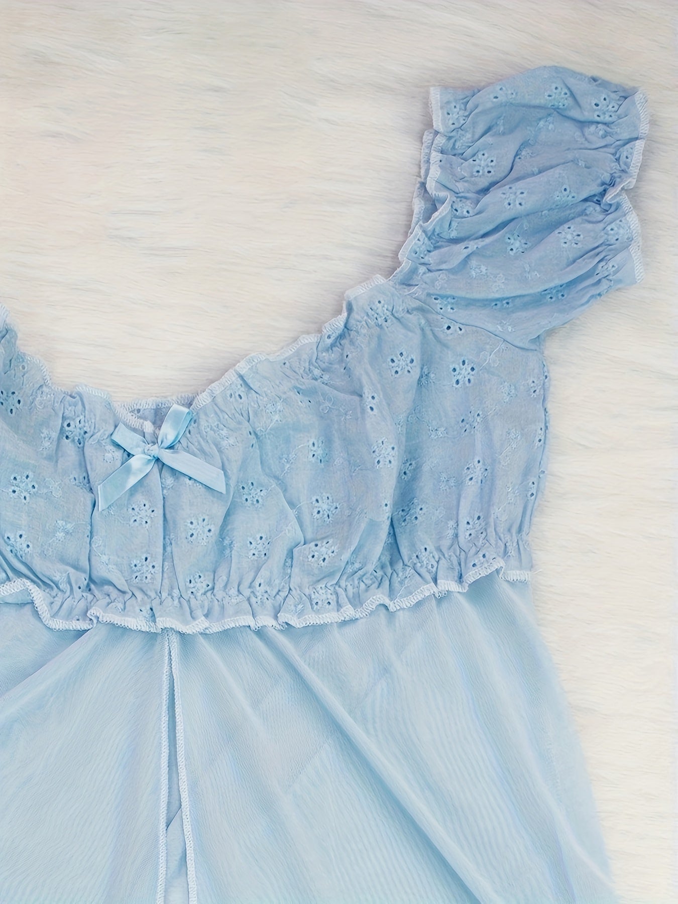 Mid Rise Semi-Sheer Mesh Lingerie Set with Floral Lace Ruffle - Elegant Sleepwear for Women with High Elasticity, Polyester and Elastane Fabric, Enhancing Confidence and Seduction - Lena & Miles Exquisite Boutique LLC.