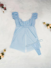Mid Rise Semi-Sheer Mesh Lingerie Set with Floral Lace Ruffle - Elegant Sleepwear for Women with High Elasticity, Polyester and Elastane Fabric, Enhancing Confidence and Seduction - Lena & Miles Exquisite Boutique LLC.