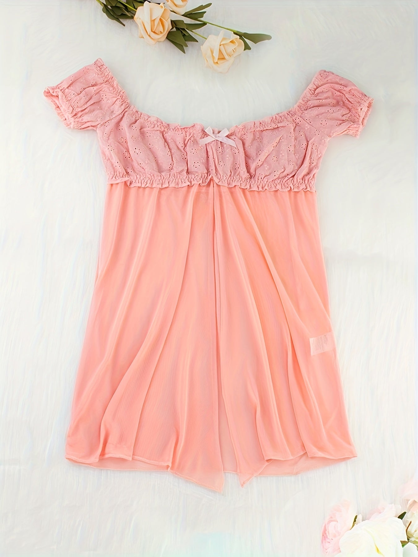 Mid Rise Semi-Sheer Mesh Lingerie Set with Floral Lace Ruffle - Elegant Sleepwear for Women with High Elasticity, Polyester and Elastane Fabric, Enhancing Confidence and Seduction - Lena & Miles Exquisite Boutique LLC.