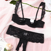 Romantic Floral Lace Lingerie Set - Seductive Open Bust Bra & Crotchless Panties - Alluring Soft Lace Detail, Perfect for Special Occasions - Womens Intimate Wear - Lena & Miles Exquisite Boutique LLC.