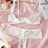 Romantic Floral Lace Lingerie Set - Seductive Open Bust Bra & Crotchless Panties - Alluring Soft Lace Detail, Perfect for Special Occasions - Womens Intimate Wear - Lena & Miles Exquisite Boutique LLC.