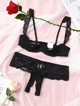 Romantic Floral Lace Lingerie Set - Seductive Open Bust Bra & Crotchless Panties - Alluring Soft Lace Detail, Perfect for Special Occasions - Womens Intimate Wear - Lena & Miles Exquisite Boutique LLC.