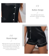 Women Silk Satin Pajamas Set Two-piece Pj Sets Sleepwear Loungewear Button-Down Pajama Women 2 Piece Pijama Homewear Shorts Set - Lena & Miles Exquisite Boutique LLC.