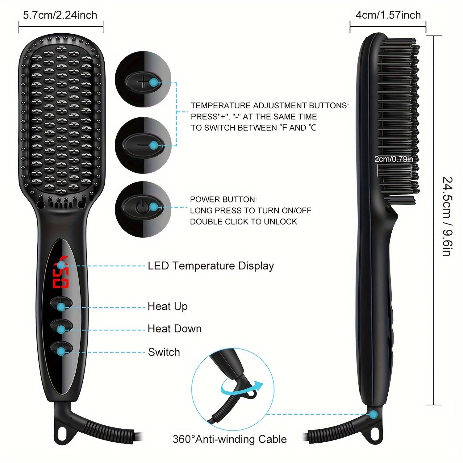 3-in-1 Electric Hot Comb Straightener | Fast-Heating & Anti-Scald | Sleek Hair Brush for All Hair Types & Wigs | Ideal Gift for Special Occasions - Lena & Miles Exquisite Boutique LLC.