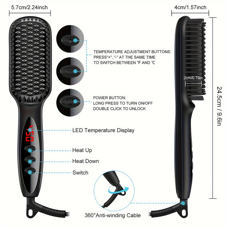 3-in-1 Electric Hot Comb Straightener | Fast-Heating & Anti-Scald | Sleek Hair Brush for All Hair Types & Wigs | Ideal Gift for Special Occasions - Lena & Miles Exquisite Boutique LLC.