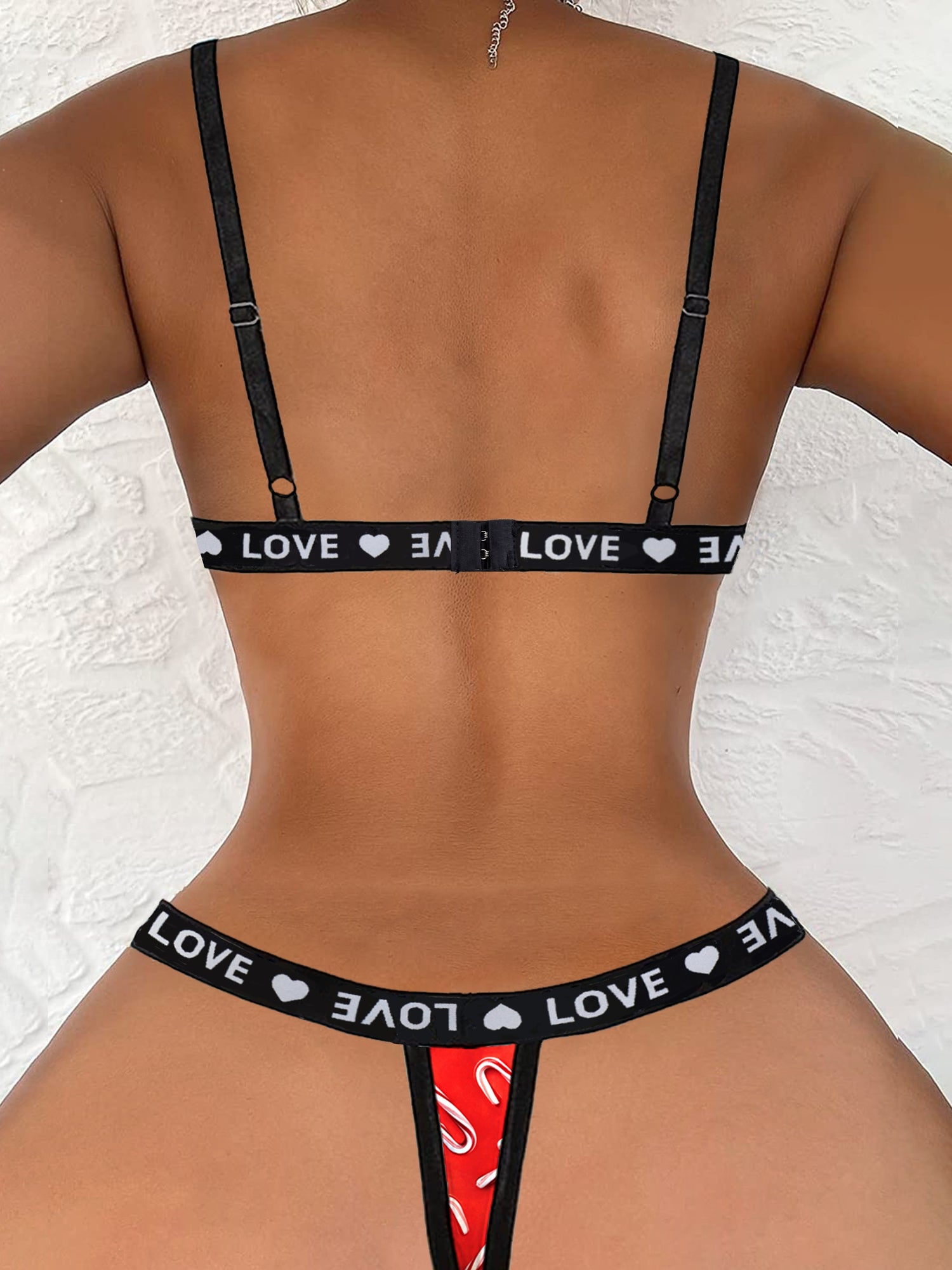 Sexy Thin Shoulder Strap Letter Pattern Lingerie Set - Comfortable Bra and Thong for Women&