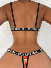 Sexy Thin Shoulder Strap Letter Pattern Lingerie Set - Comfortable Bra and Thong for Women&